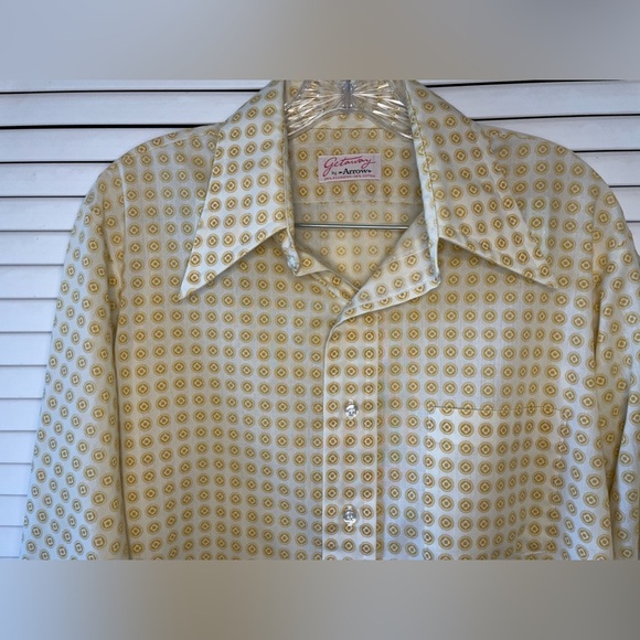 Vintage 1970s Men’s Arrow Getaway Long Sleeve Button Down Size Large Yellow Gold - Picture 6 of 16